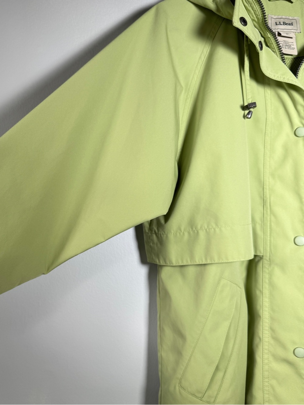 L.L.Bean full length hooded trench raincoat light olive lime shade Women's S - Picture 5 of 16
